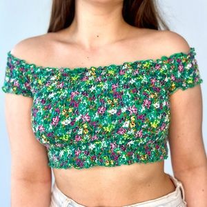 Off-Shoulder Floral Crop Top